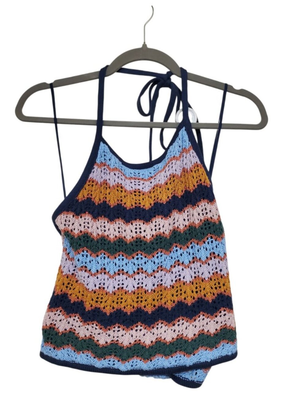 American Eagle Retro 70s Crochet Stripe Boho Granny Festival Knit Halter Top M